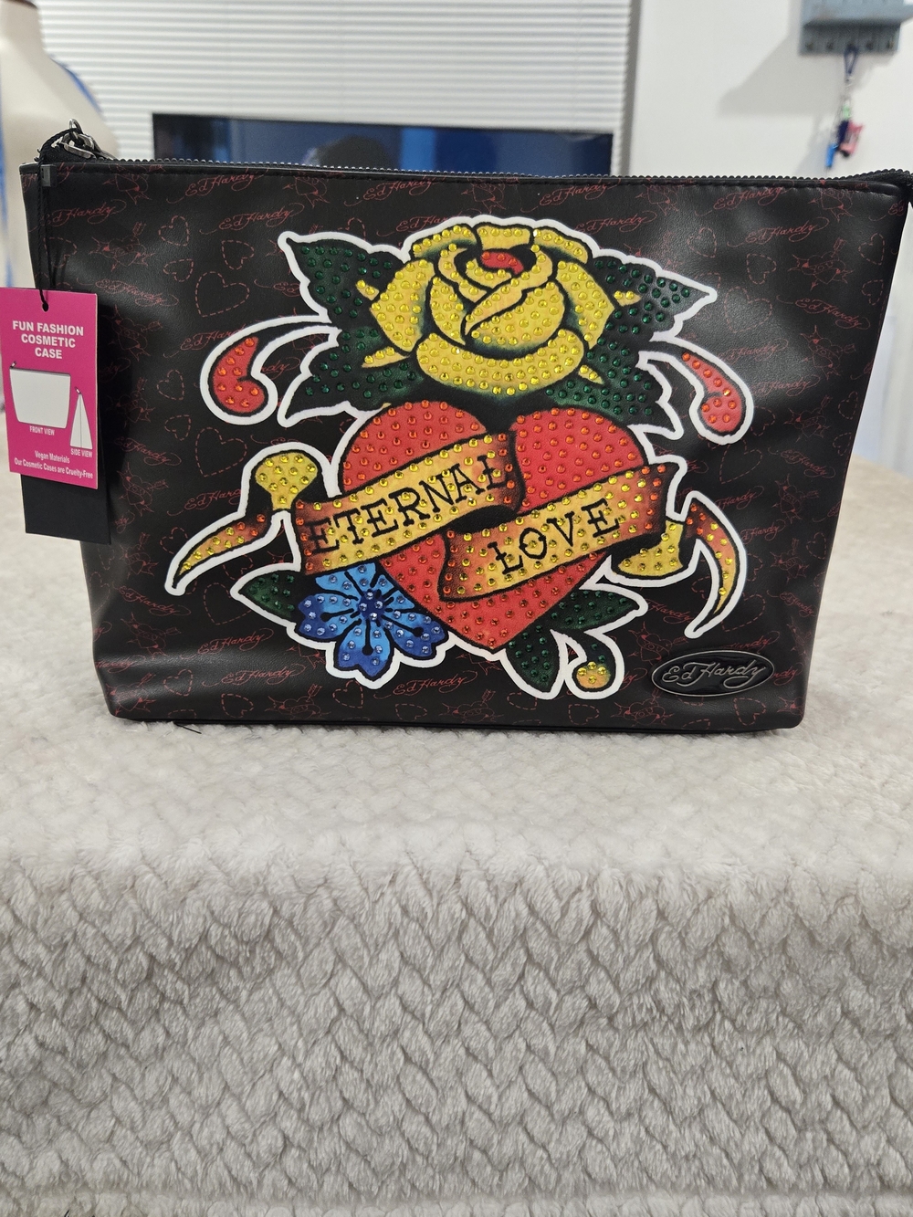 Ed Hardy Eternal Love Rhinestone Cosmetic Bag NWT